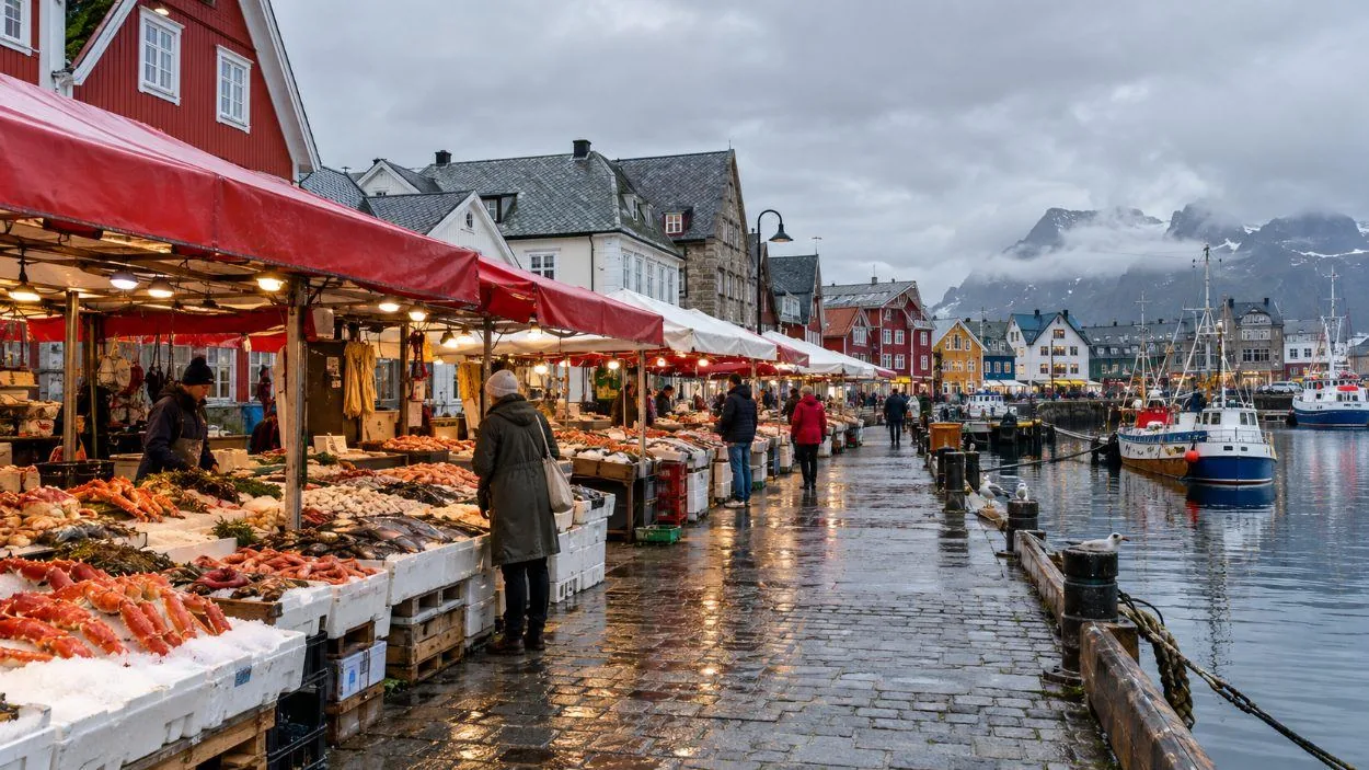 Fisketorget on the harbour, where Bergen's food starts and most of the arguments do too